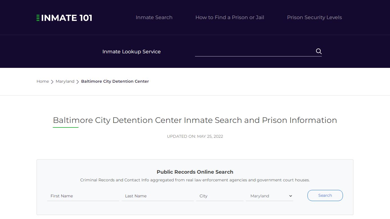 Baltimore City Detention Center Inmate Search, Visitation ...